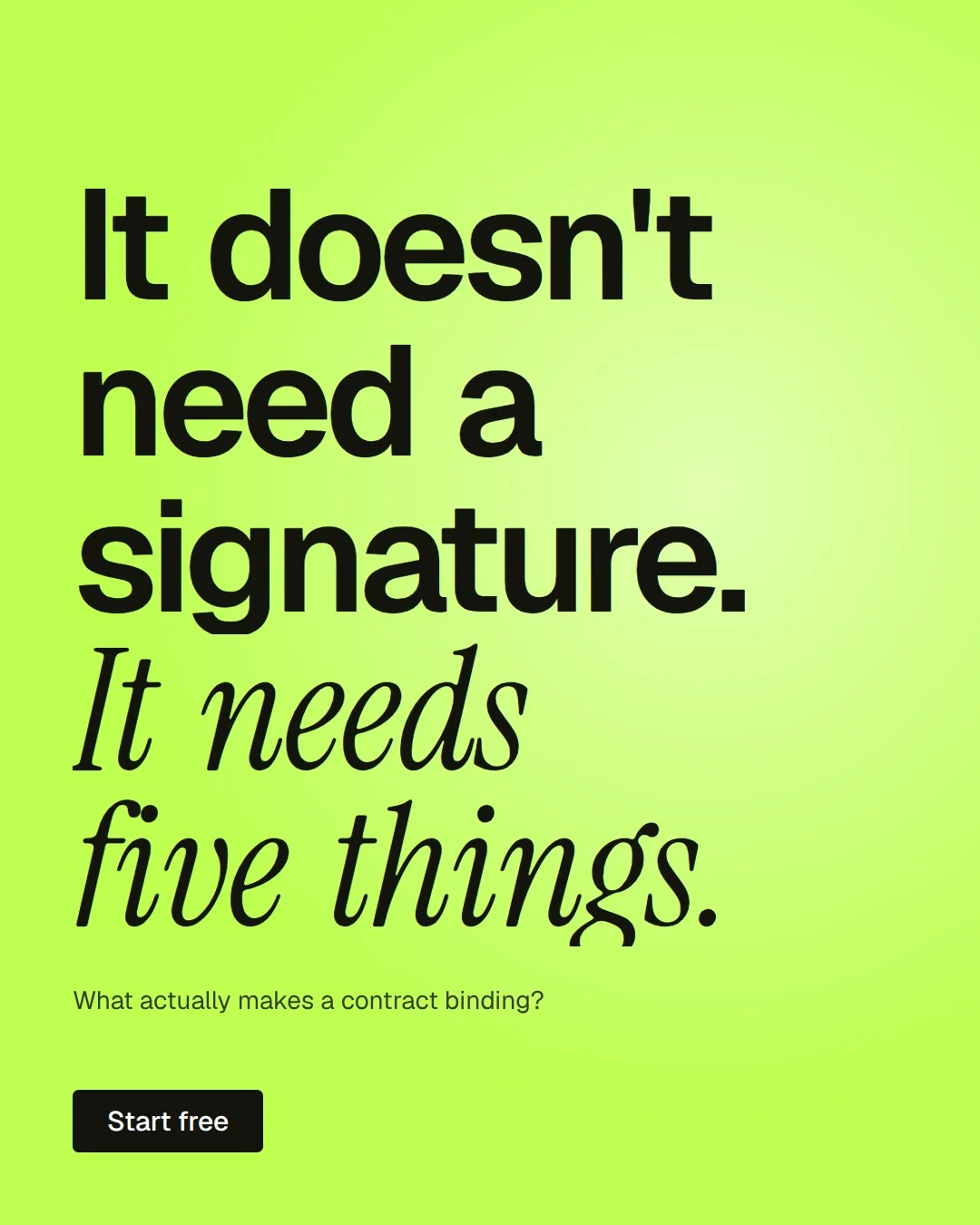 Video for contracts.io: "It doesn't need a signature. It needs five things.". Doc motion loop, 7.0 s, light palette.