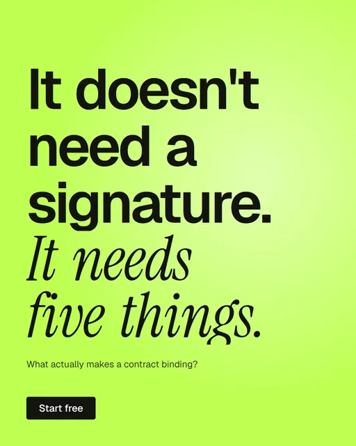 Video for contracts.io: "It doesn't need a signature. It needs five things.". Doc motion loop, 7.0 s, light palette.
