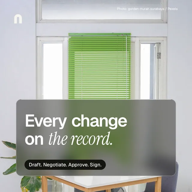 Instagram post for contracts.io: "Every change on the record." Glass style, technique:pexels ingredient layout, light palette in white, grey.