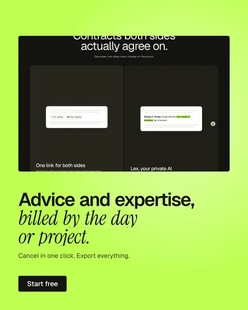 Video for contracts.io: "Advice and expertise, billed by the day or project.". Doc motion loop, 8.0 s, light palette.