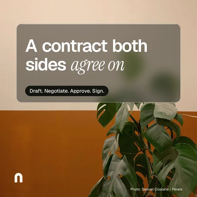 Instagram post for contracts.io: "A contract both sides agree on". Glass style, technique:pexels ingredient layout, light palette in orange, grey.