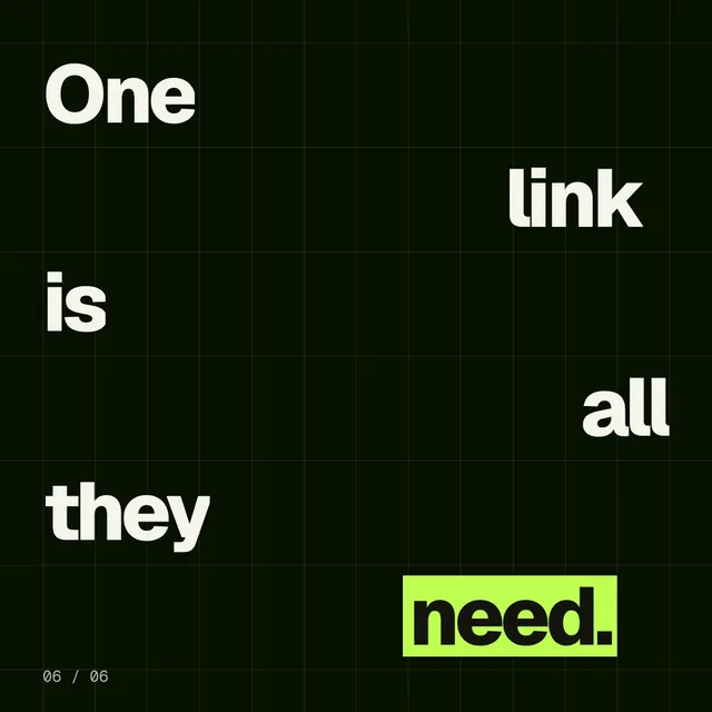 Video for contracts.io: "One link is all they need.". Kinetic type grid, 6.0 s, dark palette.