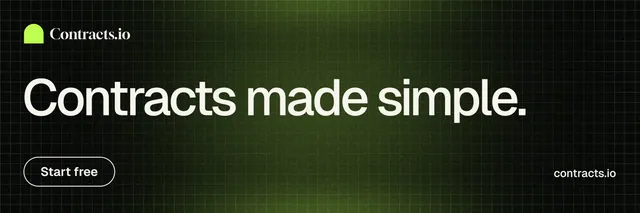 X header for contracts.io: "Contracts made simple." Phosphor atlas style, poster layout, dark palette in green, black.