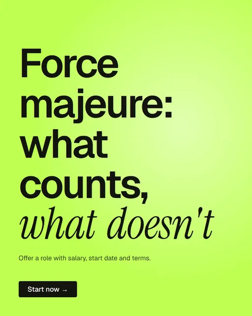 Video for contracts.io: "Force majeure: what counts, what doesn't". Doc motion loop, 7.0 s, light palette.