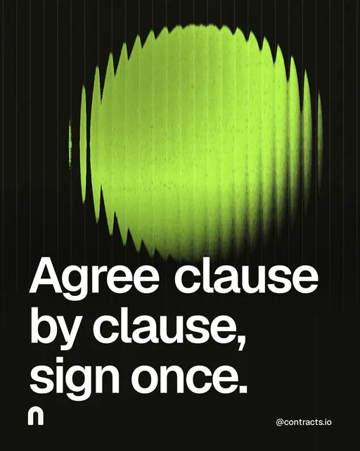 Video for contracts.io: "Agree clause by clause, sign once.". Shader loop, 6.0 s, dark palette.
