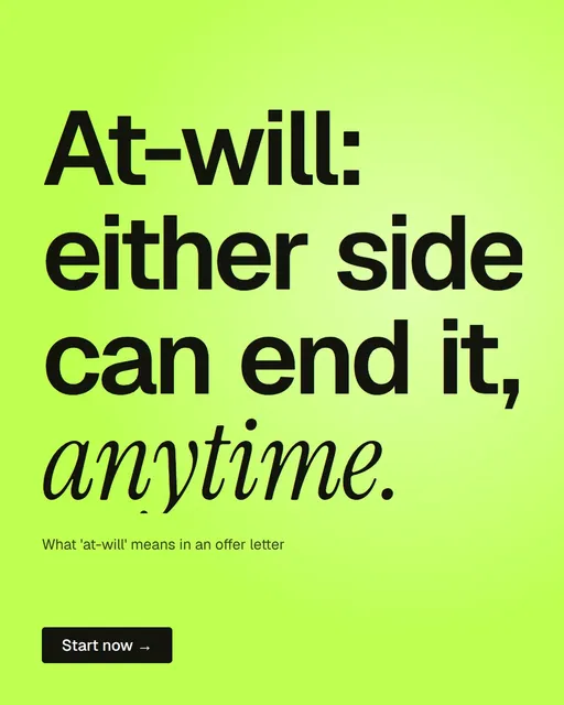 Video for contracts.io: "At-will: either side can end it, anytime.". Doc motion loop, 8.0 s, light palette.