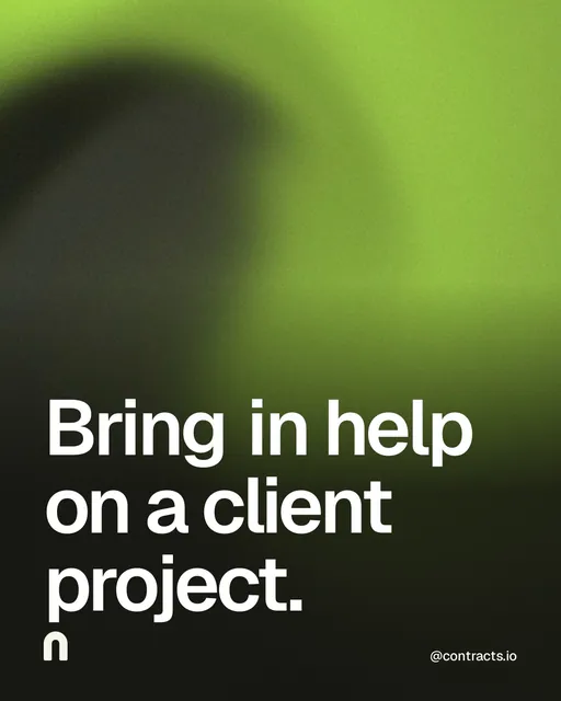 Video for contracts.io: "Bring in help on a client project.". Shader loop, 6.0 s, dark palette.