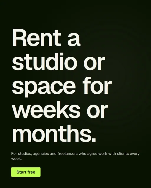 Video for contracts.io: "Rent a studio or space for weeks or months.". Doc motion loop, 6.0 s, dark palette.