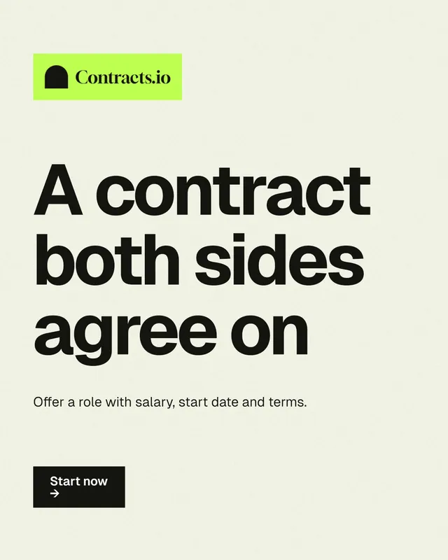 Instagram portrait post for contracts.io: "A contract both sides agree on". Swiss style, announce layout, light palette in white, yellow, grey.