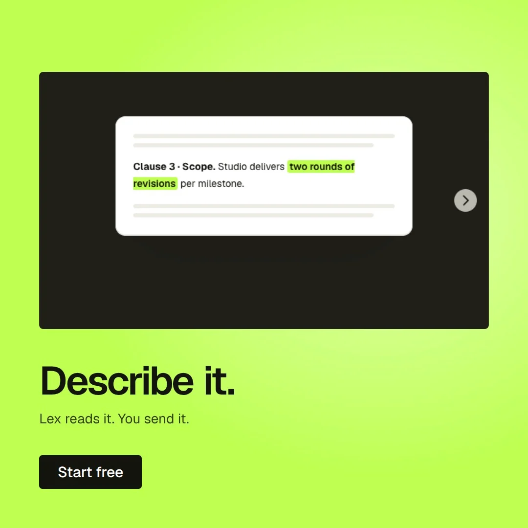 Video for contracts.io: "Describe it.". Doc motion loop, 8.0 s, light palette.