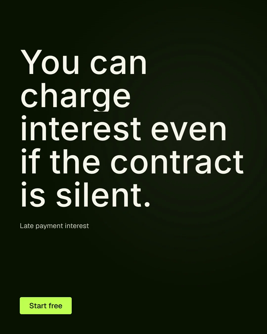 Video for contracts.io: "You can charge interest even if the contract is silent.". Doc motion loop, 7.0 s, dark palette.