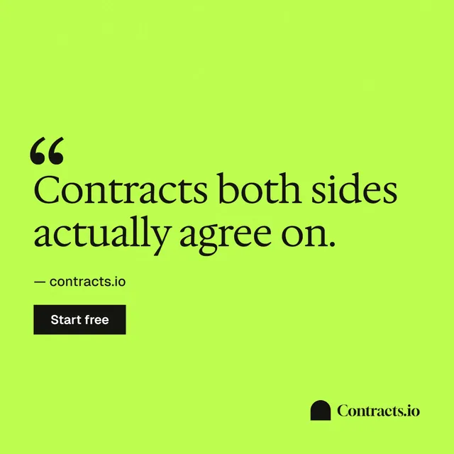 Instagram post for contracts.io: "Contracts both sides actually agree on." Swiss style, quote layout, light palette in green.