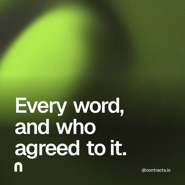 Video for contracts.io: "Every word, and who agreed to it.". Shader loop, 6.0 s, dark palette.