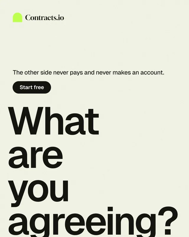 Instagram portrait post for contracts.io: "What are you agreeing?" Data card style, oversized layout, light palette in white, grey.
