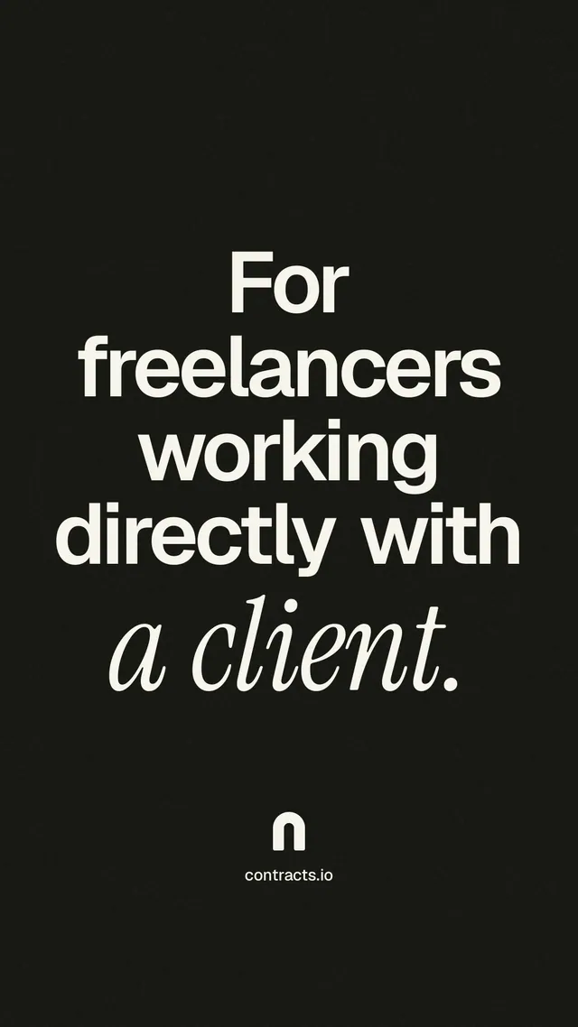 Instagram story for contracts.io: "For freelancers working directly with a client." Poster style, technique:mixed type lockup layout, dark palette in black, grey.