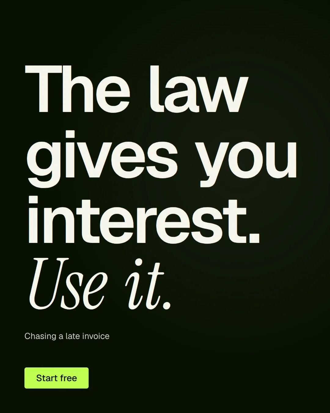 Video for contracts.io: "The law gives you interest. Use it.". Doc motion loop, 6.0 s, dark palette.