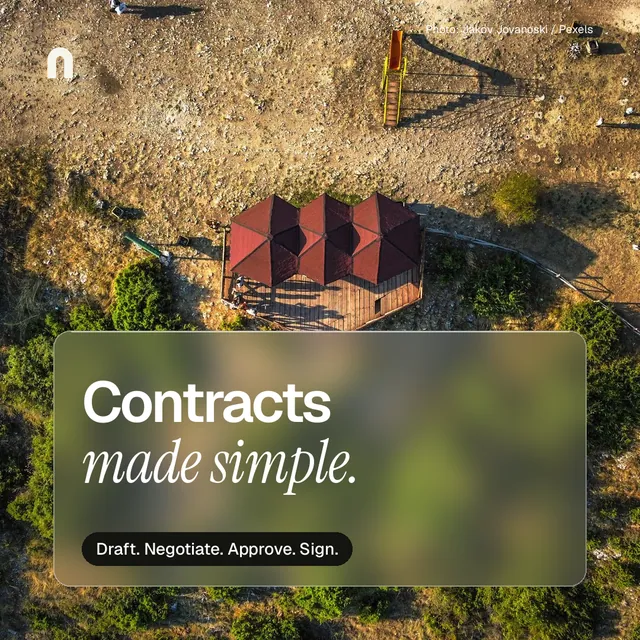 Instagram post for contracts.io: "Contracts made simple." Glass style, technique:pexels ingredient layout, dark palette in yellow, black, brown.