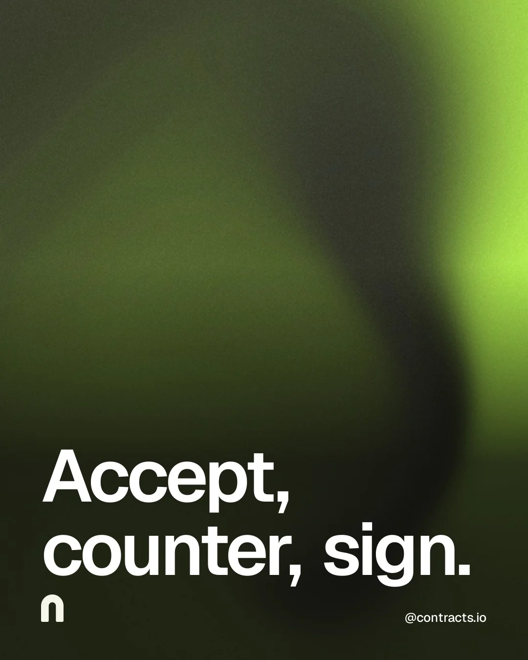Video for contracts.io: "Accept, counter, sign.". Shader loop, 6.0 s, dark palette.