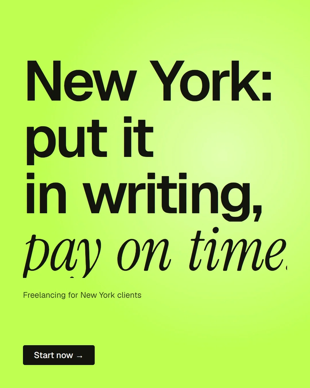 Video for contracts.io: "New York: put it in writing, pay on time.". Doc motion loop, 7.0 s, light palette.
