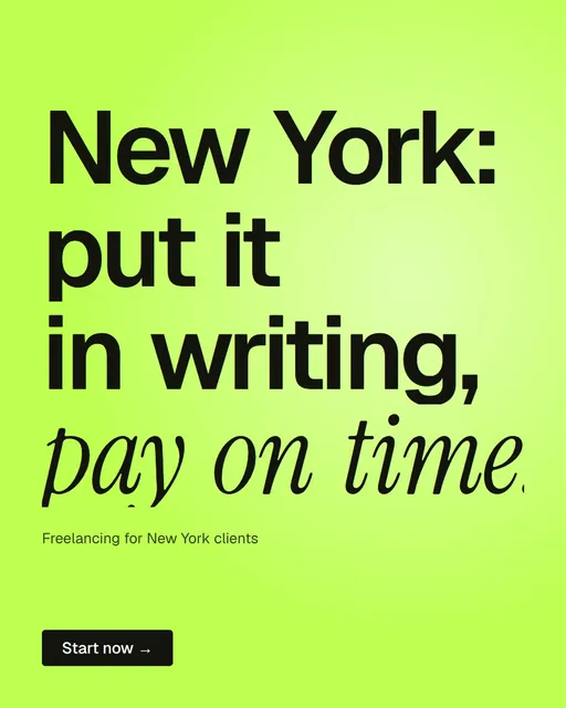 Video for contracts.io: "New York: put it in writing, pay on time.". Doc motion loop, 7.0 s, light palette.