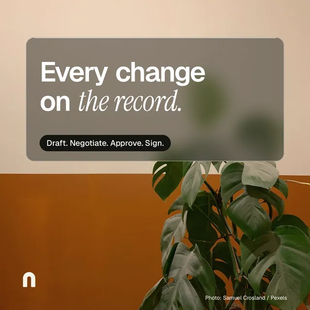 Instagram post for contracts.io: "Every change on the record." Glass style, technique:pexels ingredient layout, light palette in orange, grey, yellow.