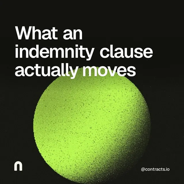Video for contracts.io: "What an indemnity clause actually moves". Shader loop, 6.0 s, dark palette.