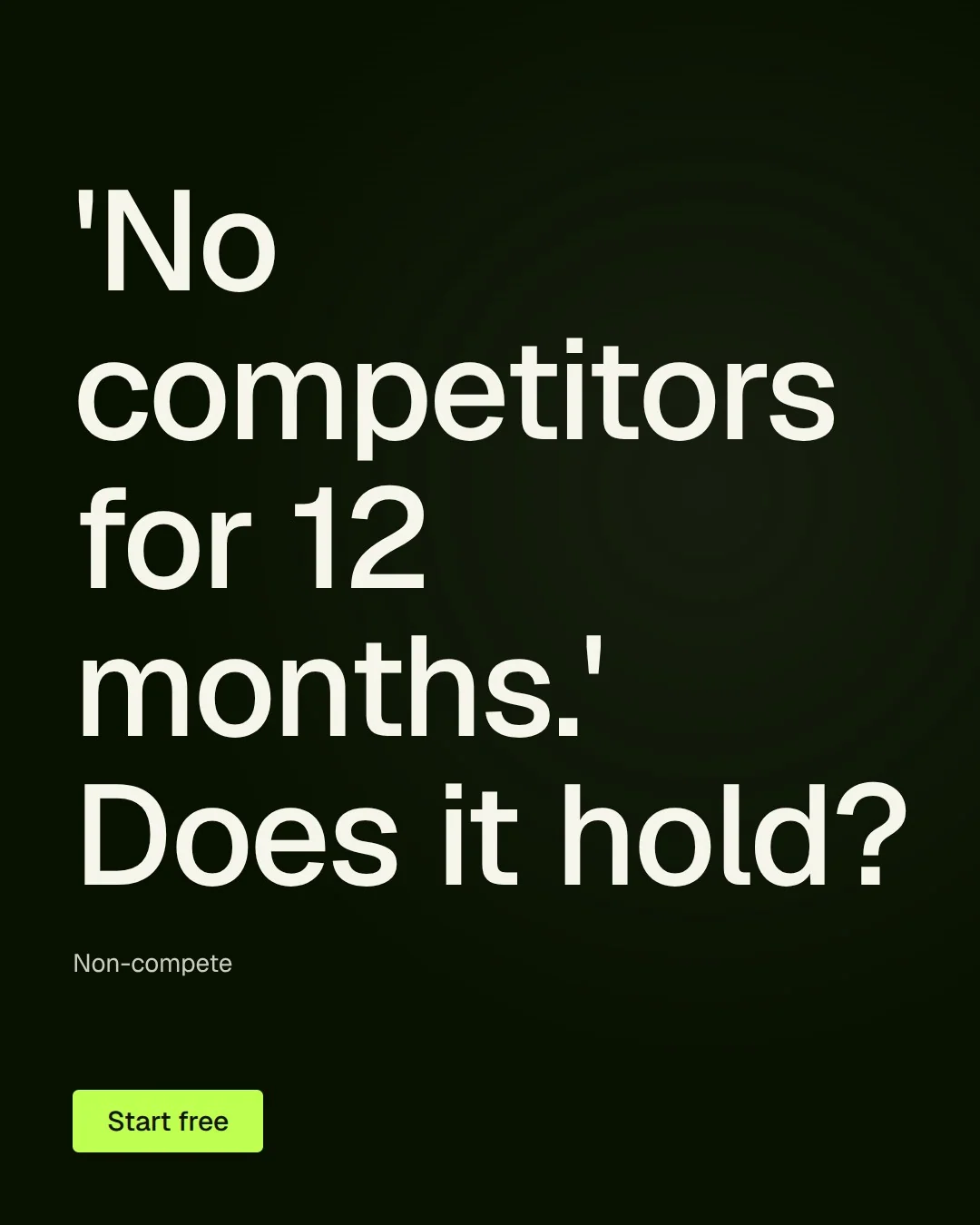 Video for contracts.io: "'No competitors for 12 months.' Does it hold?". Doc motion loop, 7.0 s, dark palette.