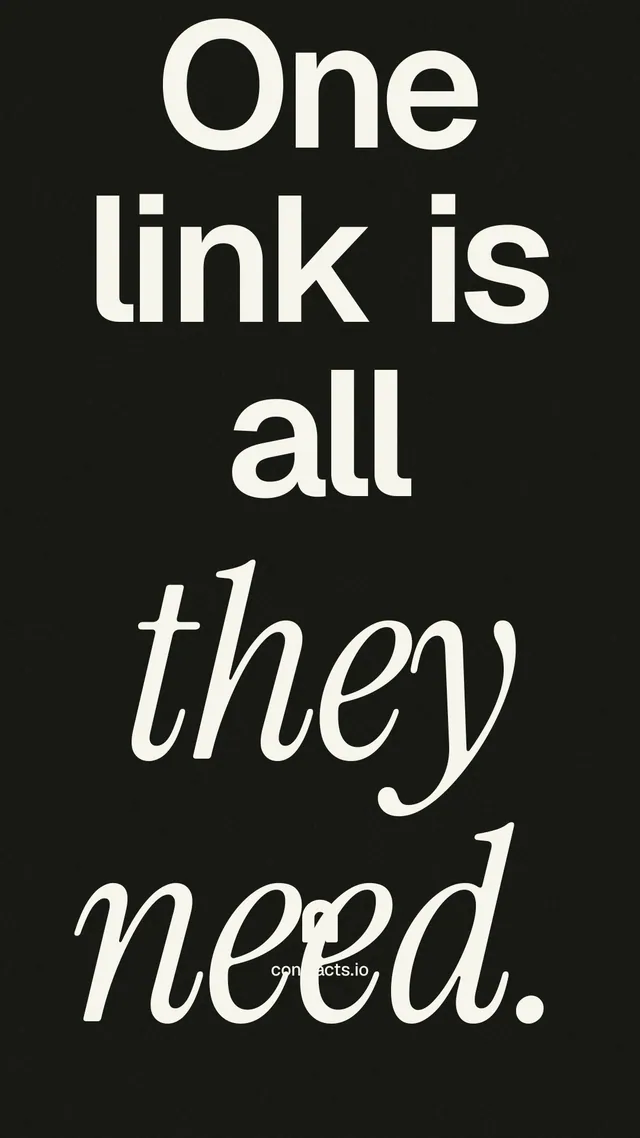 Instagram story for contracts.io: "One link is all they need." Poster style, technique:mixed type lockup layout, dark palette in black, grey.