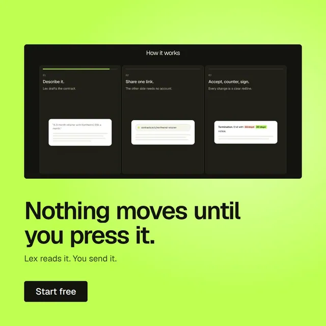 Video for contracts.io: "Nothing moves until you press it.". Doc motion loop, 8.0 s, light palette.