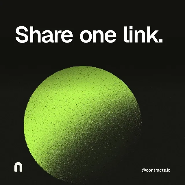 Video for contracts.io: "Share one link.". Shader loop, 6.0 s, dark palette.