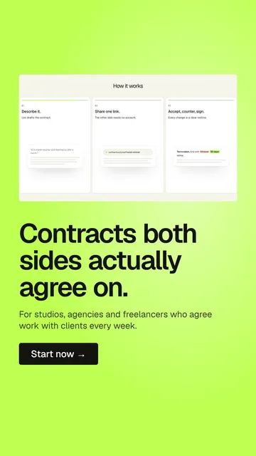 Video for contracts.io: "Contracts both sides actually agree on.". Doc motion loop, 6.0 s, light palette.