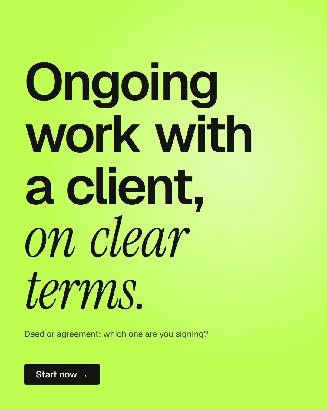 Video for contracts.io: "Ongoing work with a client, on clear terms.". Doc motion loop, 7.0 s, light palette.