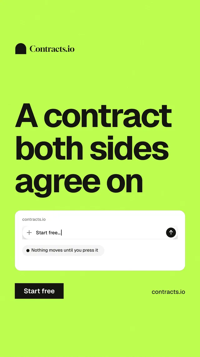 Instagram story for contracts.io: "A contract both sides agree on". Swiss style, poster layout, light palette in green.