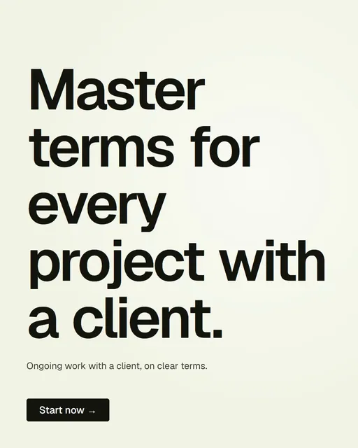 Video for contracts.io: "Master terms for every project with a client.". Doc motion loop, 8.0 s, light palette.