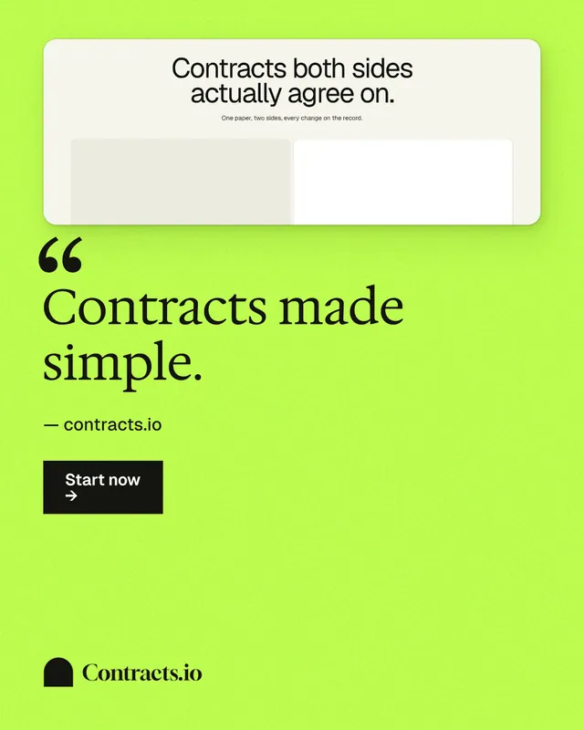 Instagram portrait post for contracts.io: "Contracts made simple." Swiss style, quote layout, light palette in green.