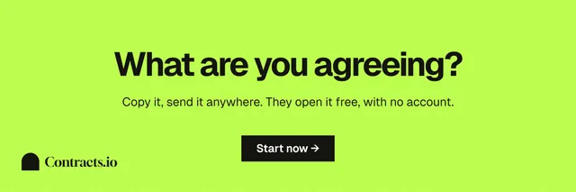 X header for contracts.io: "What are you agreeing?" Swiss style, centred layout, light palette in green.