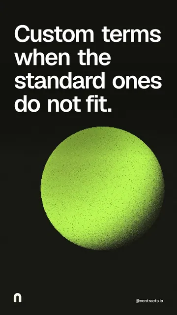 Video for contracts.io: "Custom terms when the standard ones do not fit.". Shader loop, 6.0 s, dark palette.