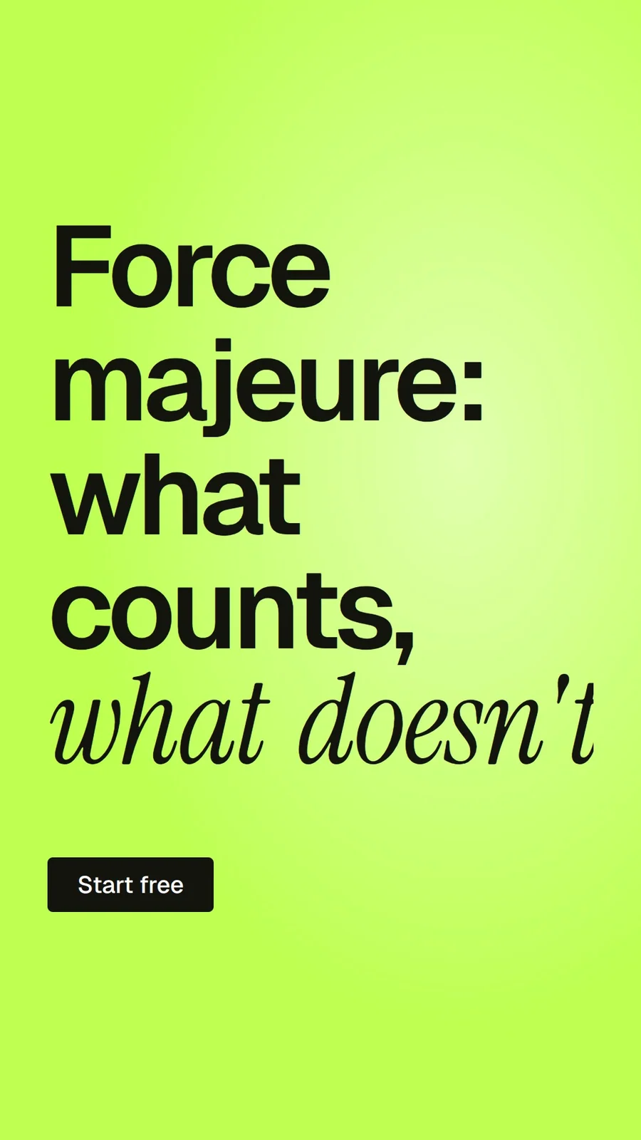 Video for contracts.io: "Force majeure: what counts, what doesn't". Doc motion loop, 8.0 s, light palette.
