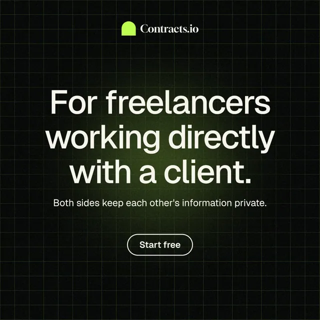 Instagram post for contracts.io: "For freelancers working directly with a client." Phosphor atlas style, centred layout, dark palette in black, grey.