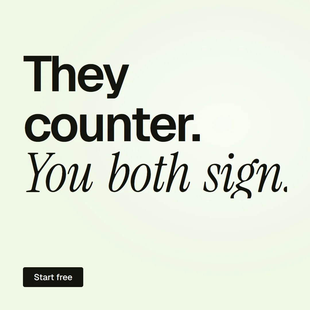 Video for contracts.io: "They counter. You both sign.". Doc motion loop, 7.0 s, light palette.