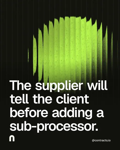 Video for contracts.io: "The supplier will tell the client before adding a sub-processor.". Shader loop, 6.0 s, dark palette.