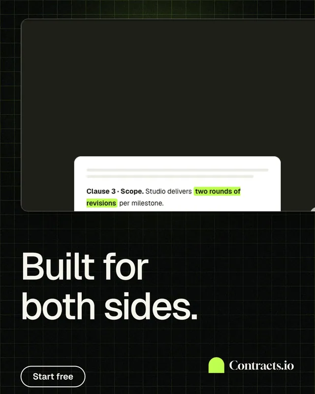 Instagram portrait post for contracts.io: "Built for both sides." Phosphor atlas style, bottom layout, dark palette in black, grey.