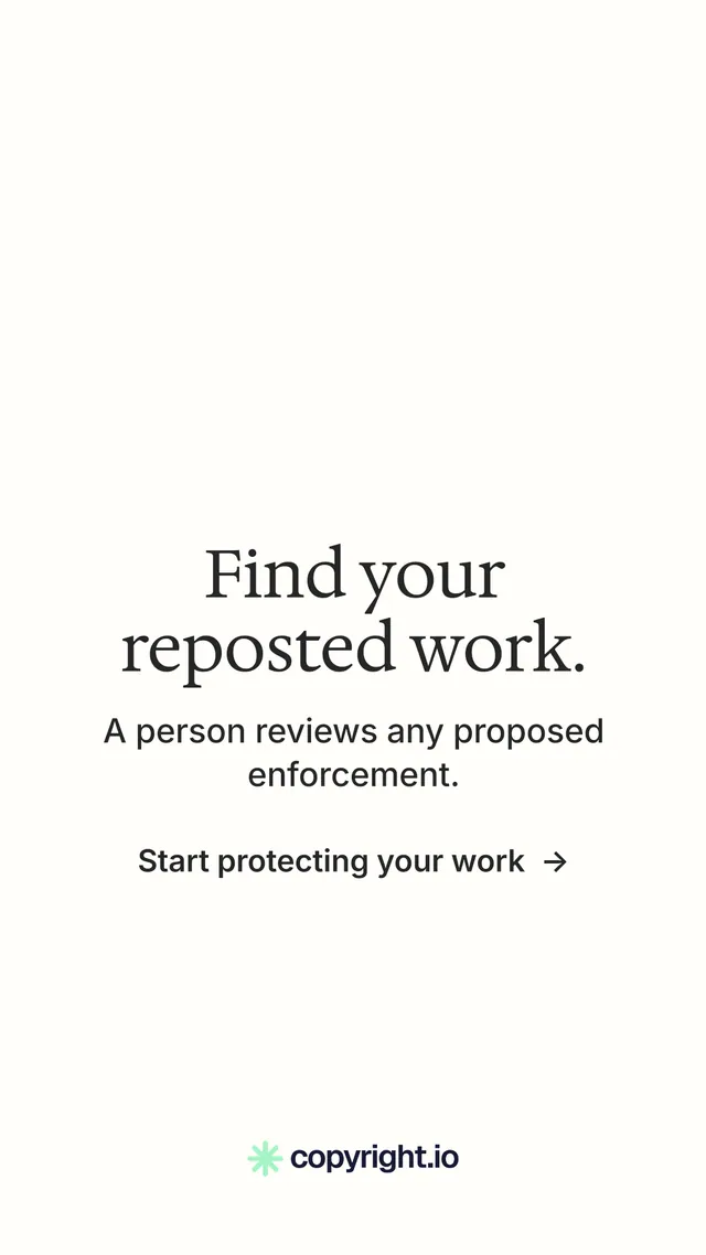 Instagram story for copyright.io: "Find your reposted work." Minimal luxury style, skeleton layout, light palette in white.