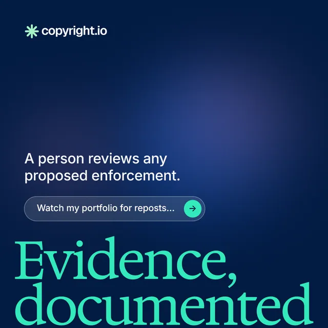 Instagram post for copyright.io: "See the plan first." Agentic glass style, oversized layout, dark palette in blue, teal.