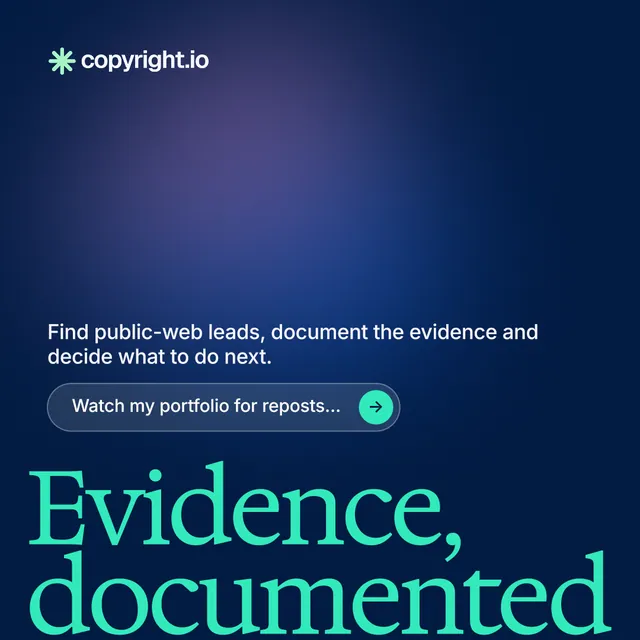 Instagram post for copyright.io: "Put an agent on it." Agentic glass style, oversized layout, dark palette in blue.