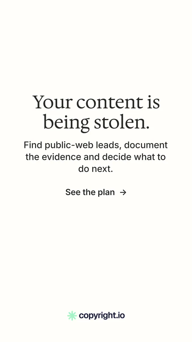 Instagram story for copyright.io: "Your content is being stolen." Minimal luxury style, skeleton layout, light palette in white.