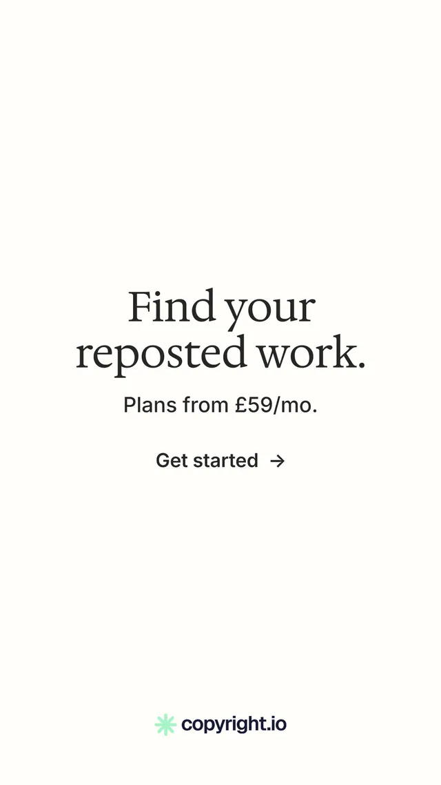 Instagram story for copyright.io: "Find your reposted work." Minimal luxury style, skeleton layout, light palette in white.