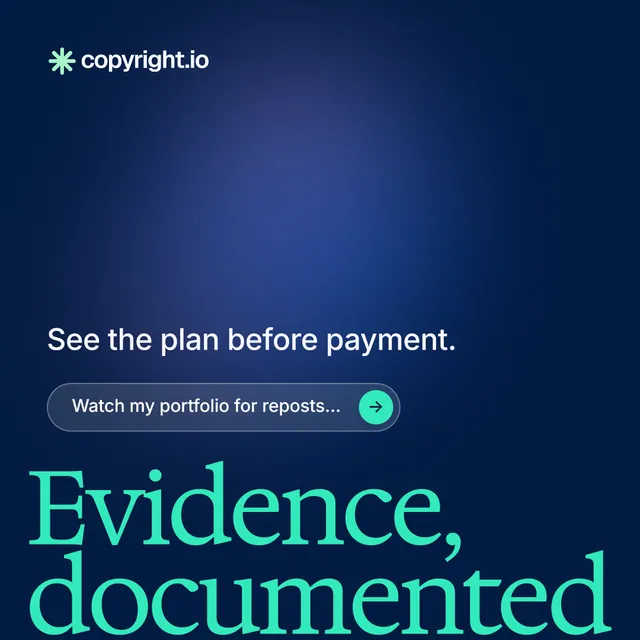 Instagram post for copyright.io: "Your content is being stolen." Agentic glass style, oversized layout, dark palette in blue.