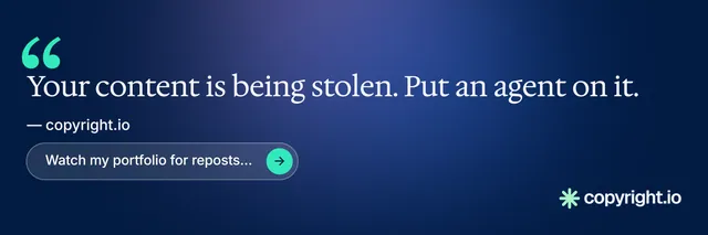 X header for copyright.io: "See the plan first." Agentic glass style, quote layout, dark palette in blue.
