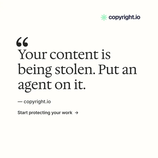 Instagram post for copyright.io: "Evidence, documented." Minimal luxury style, quote layout, light palette in white.